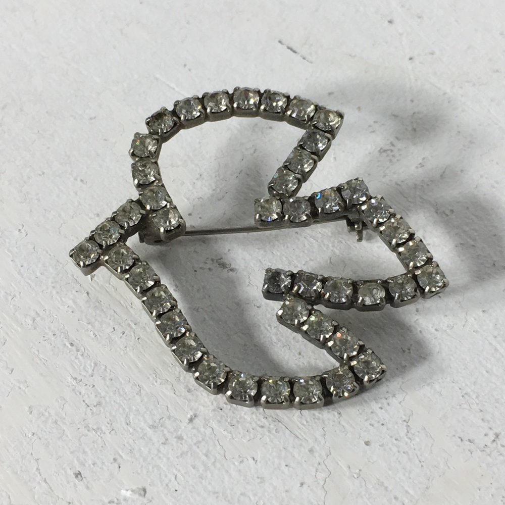 Vintage RARE Dove Rhinestone Silver Tone Brooch